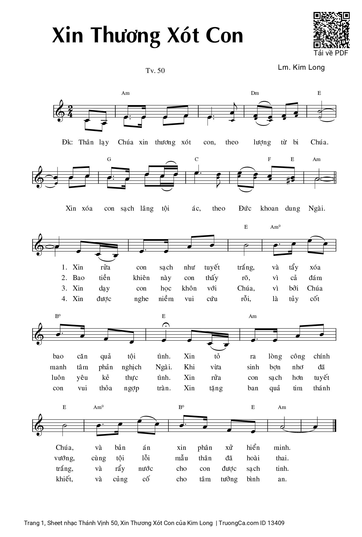 Sheet PDF of Thánh Vịnh 50, Xin Thương Xót Con