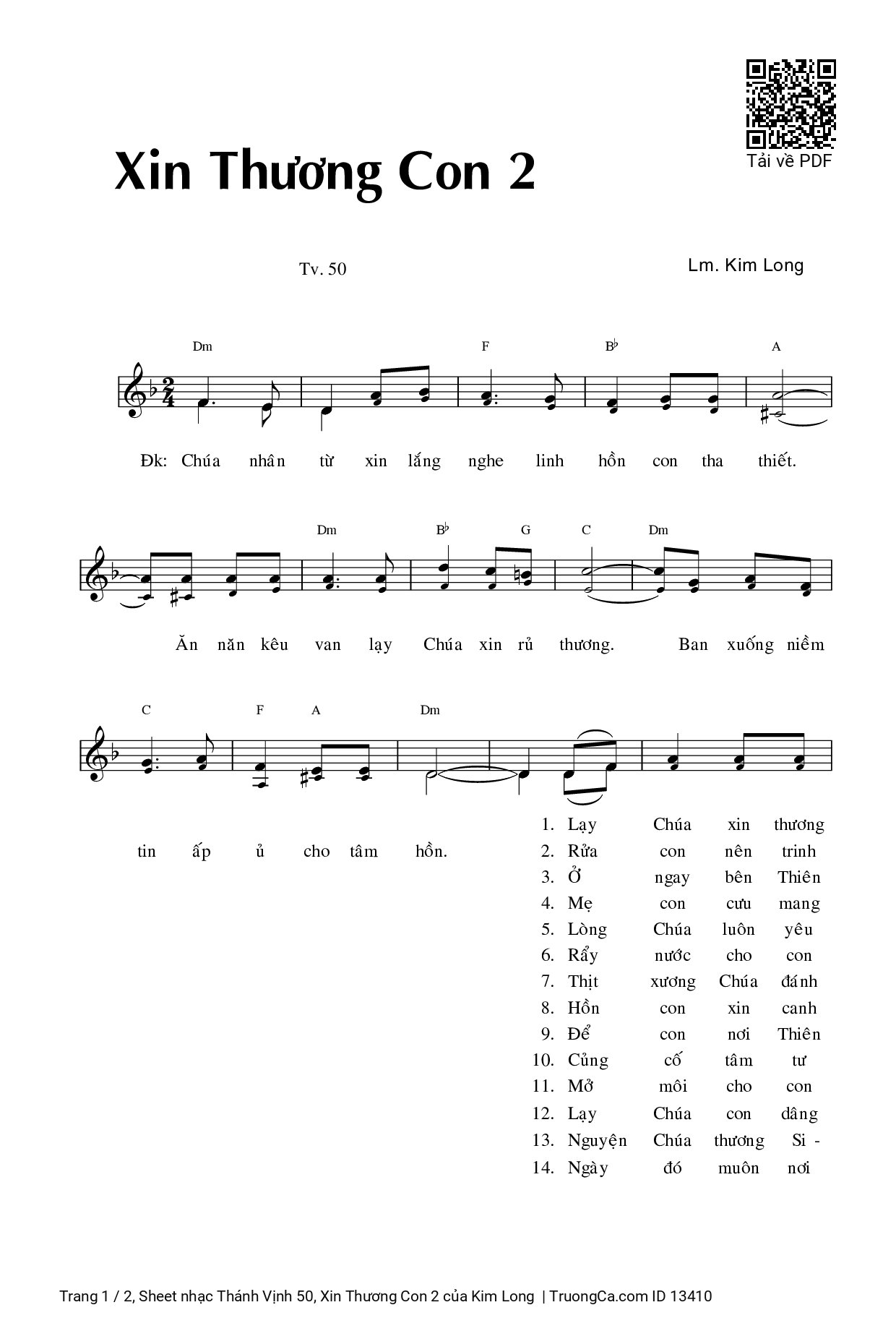 Page 1 of Sheet music PDF Thánh Vịnh 50, Xin Thương Con 2 - Kim Long