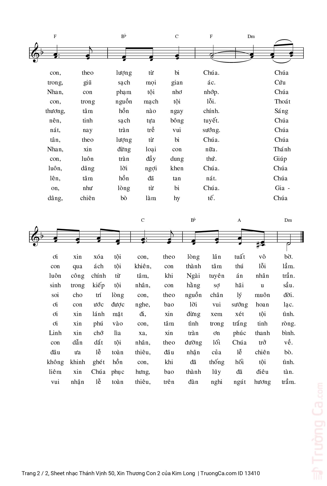 Page 2 of Sheet music PDF Thánh Vịnh 50, Xin Thương Con 2 - Kim Long