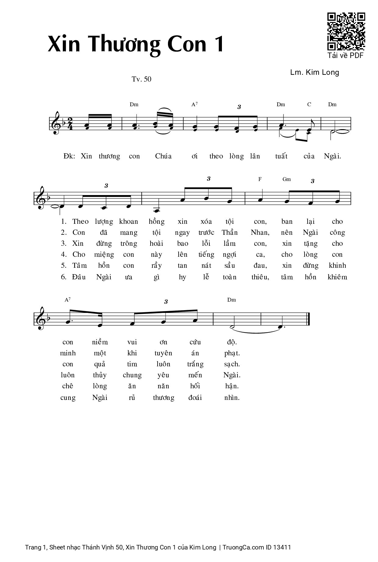 Page 1 of Sheet music PDF Thánh Vịnh 50, Xin Thương Con 1 - Kim Long