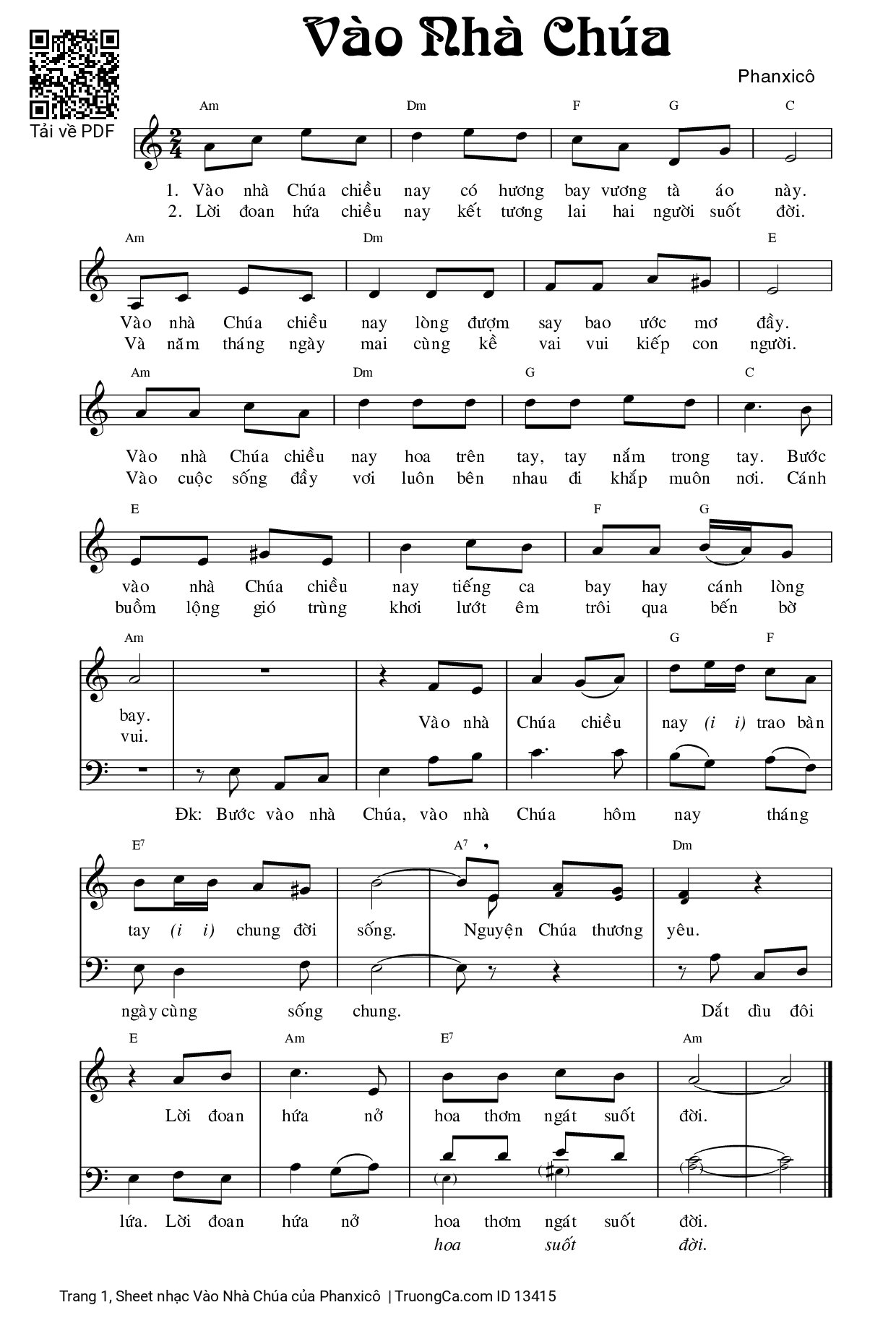 Page 1 of Sheet music PDF Vào Nhà Chúa - Phanxicô