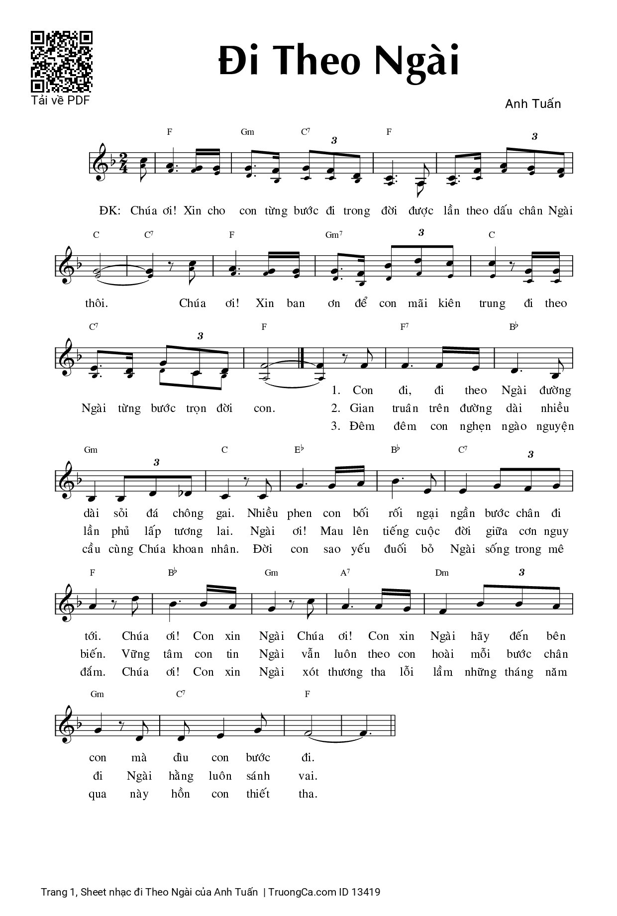 Page 1 of Sheet music PDF đi Theo Ngài - Anh Tuấn