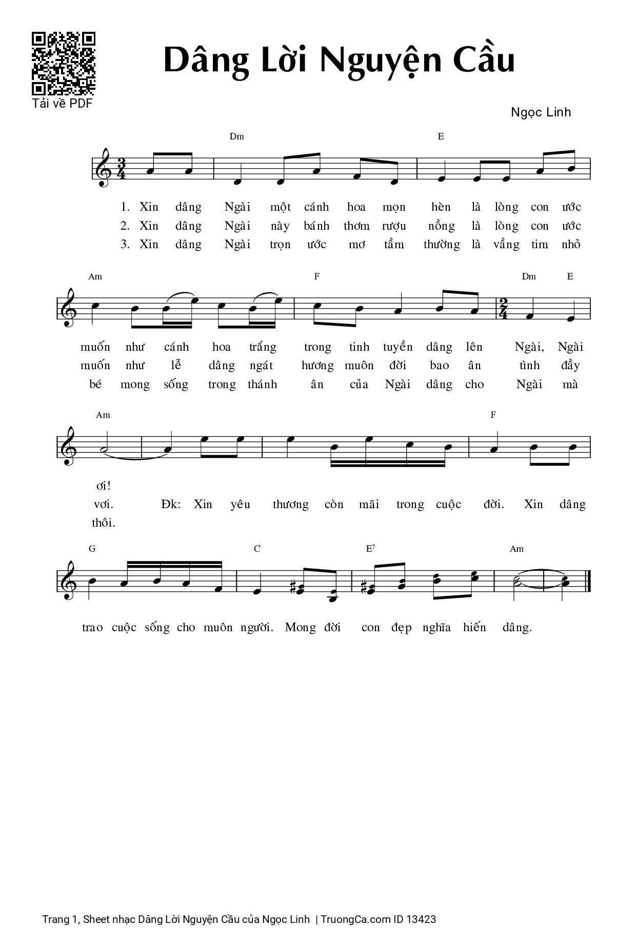 Sheet PDF of Dâng Lời Nguyện Cầu