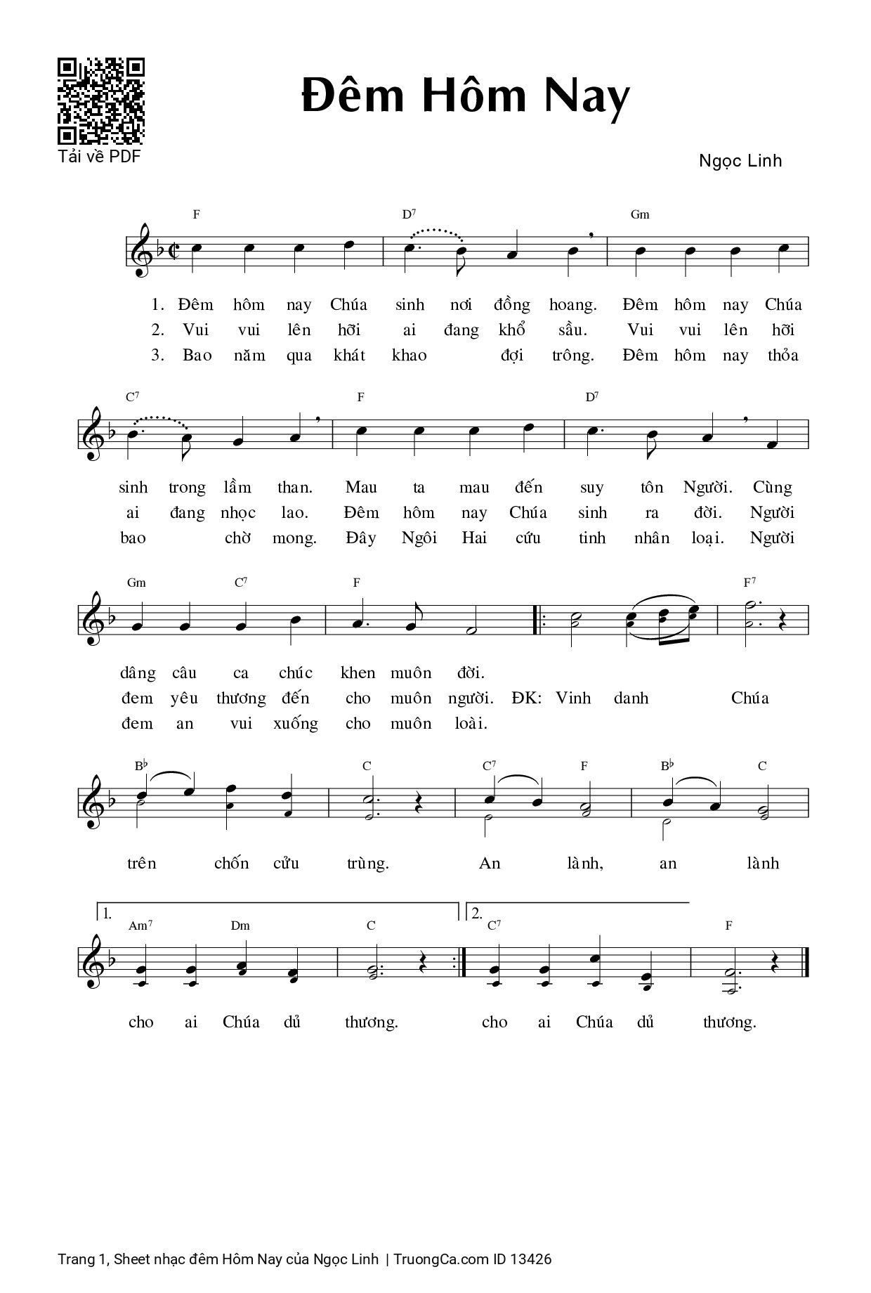 Sheet PDF of đêm Hôm Nay - Ngọc Linh