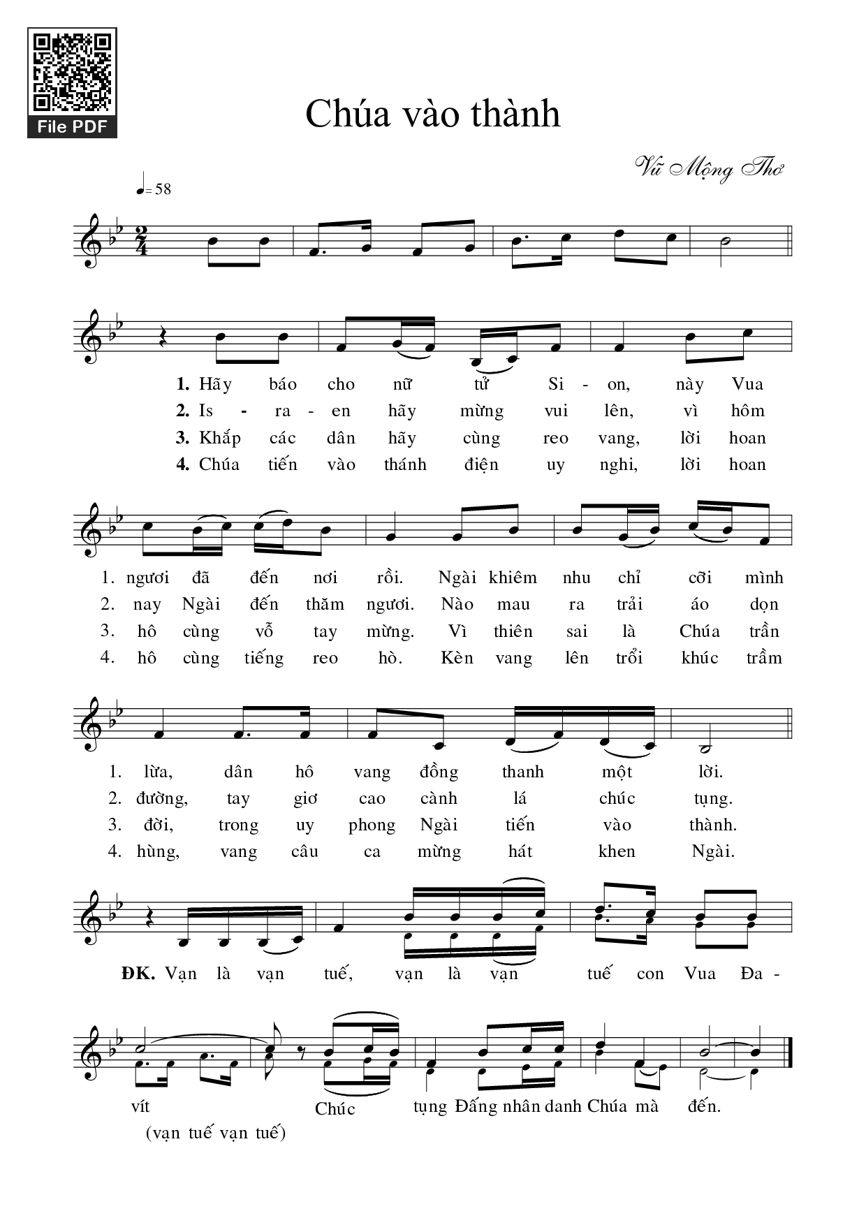 Page 1 of Sheet music PDF Chúa Vào Thành - Vũ Mộng Thơ & Nguyễn Duy