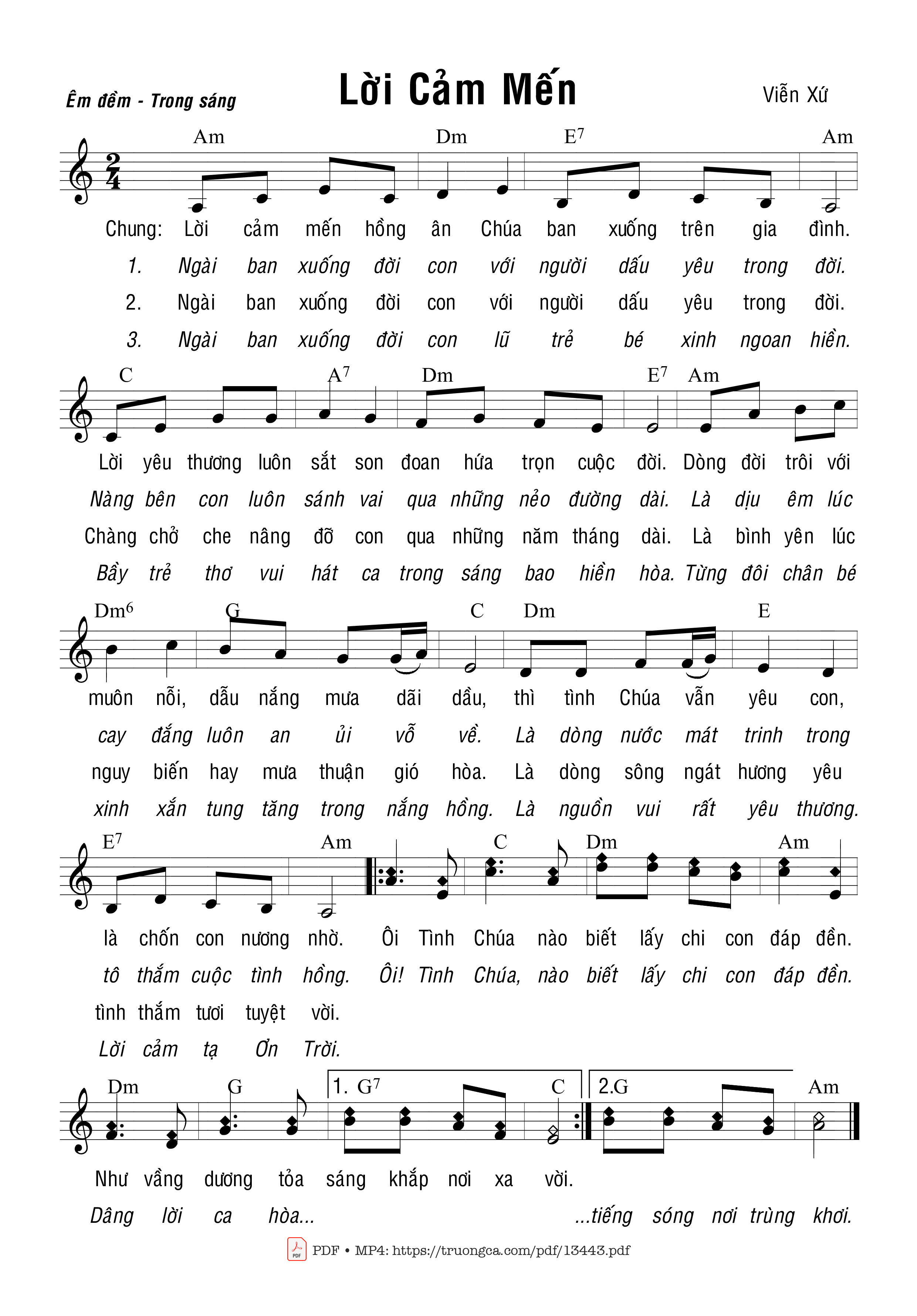Sheet PDF of Lời Cảm Mến