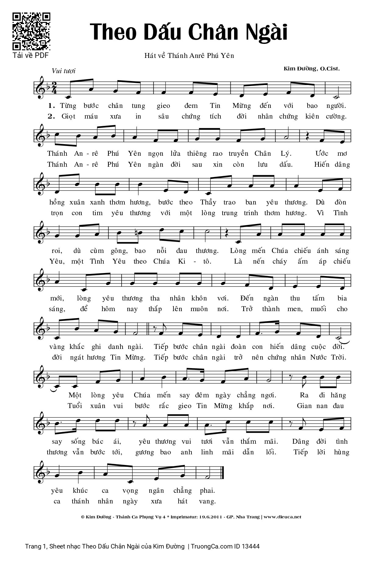 Sheet PDF of Theo Dấu Chân Ngài