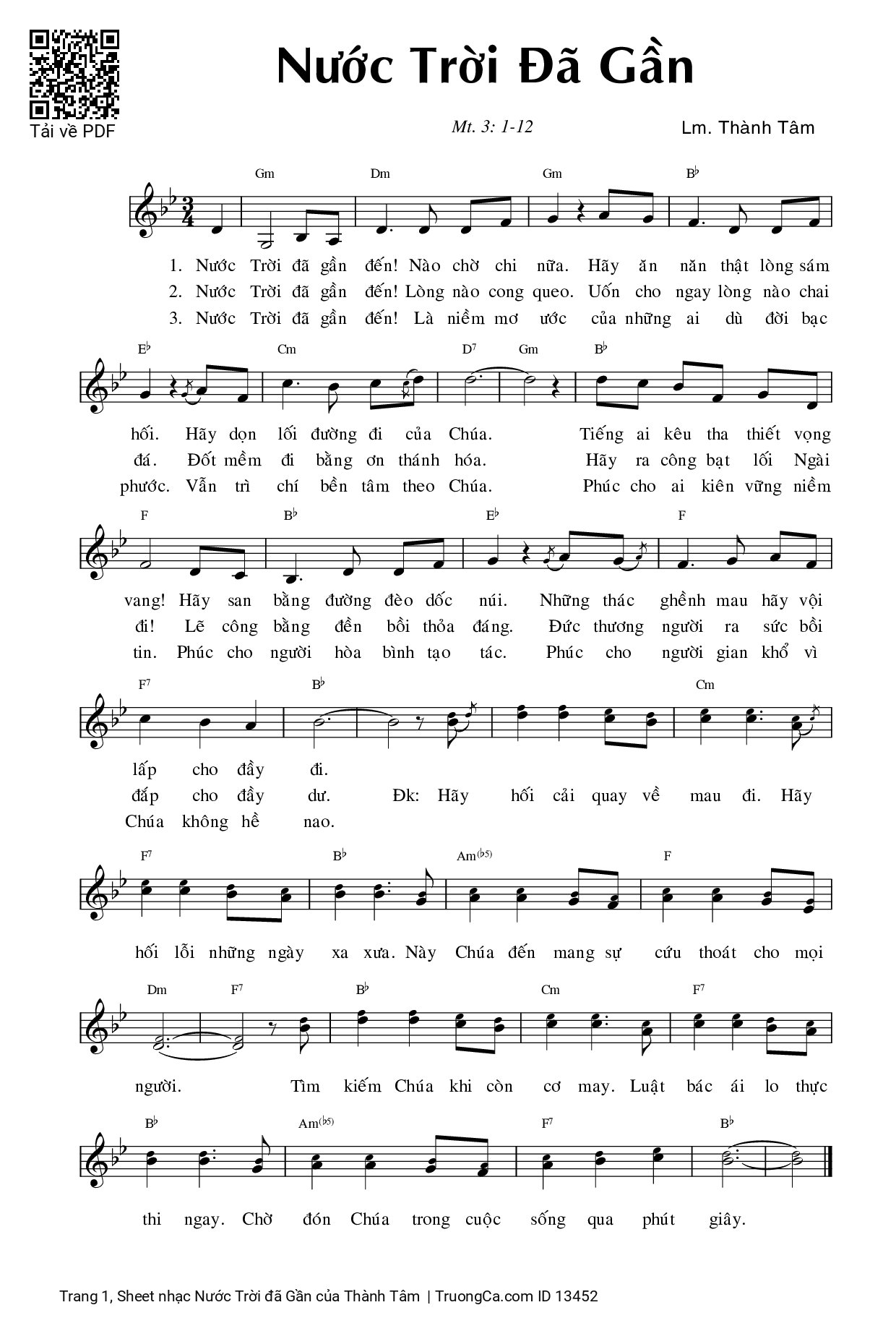 Page 1 of Sheet music PDF Nước Trời đã Gần - Thành Tâm