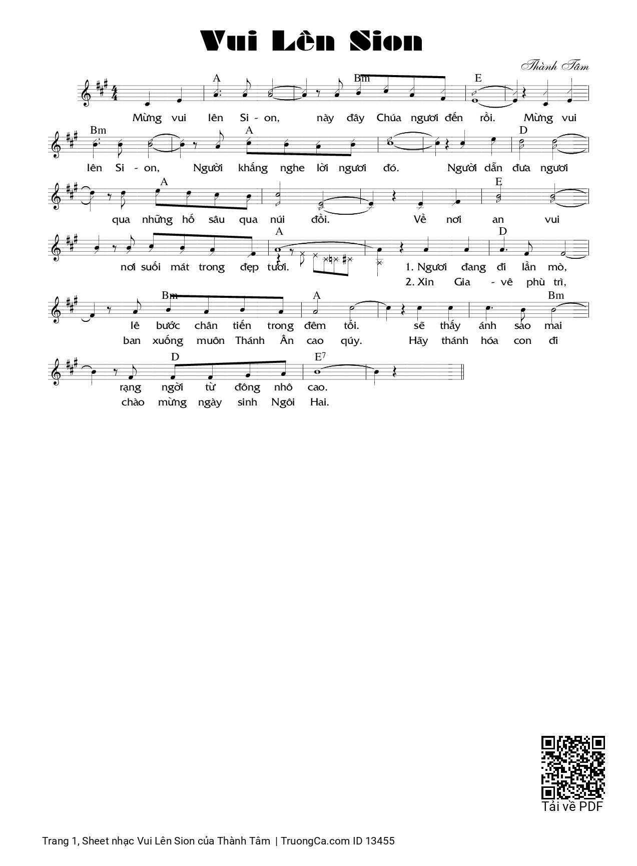 Sheet PDF of Vui Lên Sion - Thành Tâm