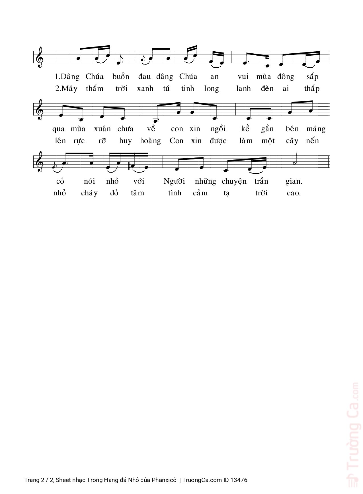 Page 2 of Sheet music PDF Trong Hang đá Nhỏ - Phanxicô