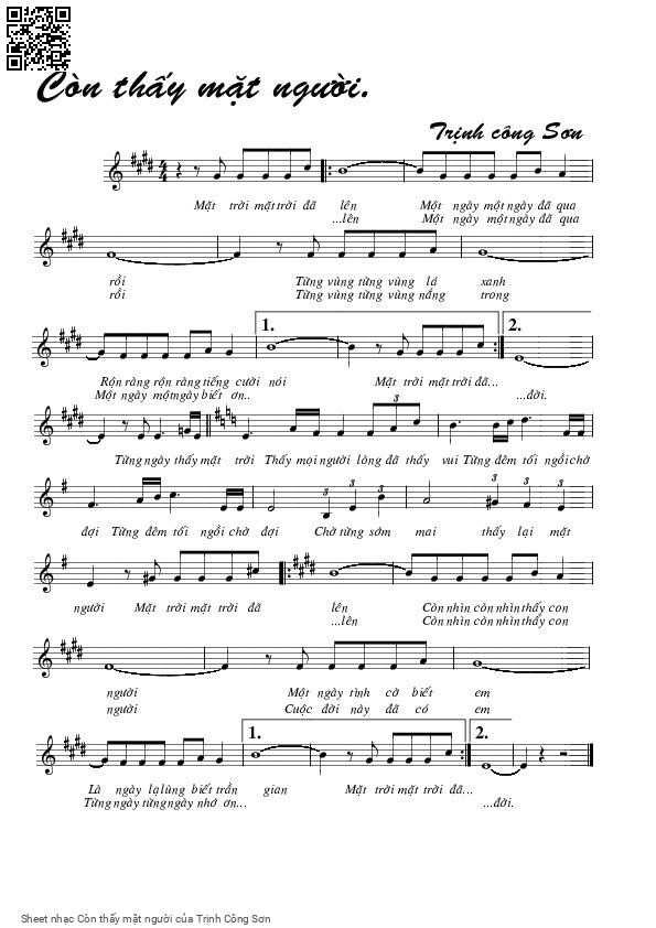 Page 1 of Sheet music PDF Còn thấy mặt người - Trịnh Công Sơn