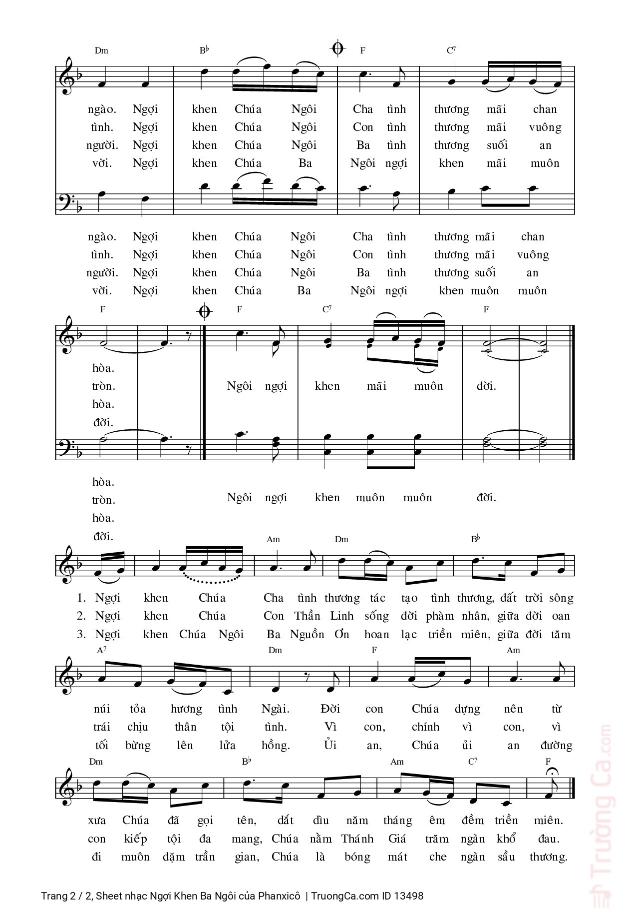 Page 2 of Sheet music PDF Ngợi Khen Ba Ngôi - Phanxicô