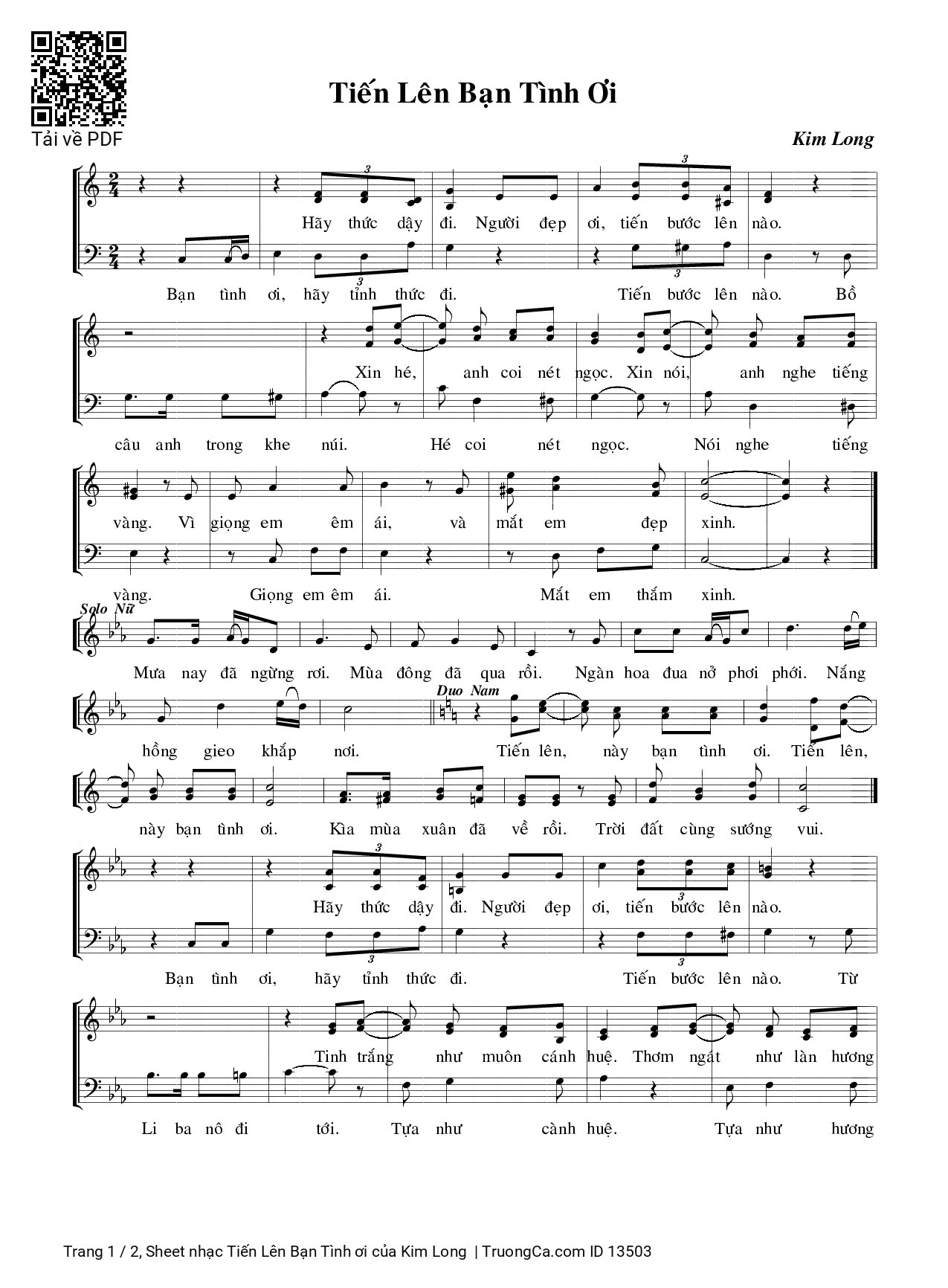 Sheet PDF of Tiến Lên Bạn Tình ơi