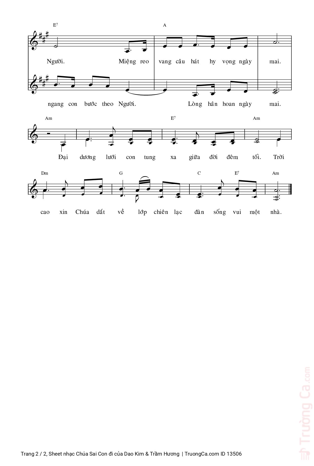 Page 2 of Sheet music PDF Chúa Sai Con đi - Dao Kim & Trầm Hương