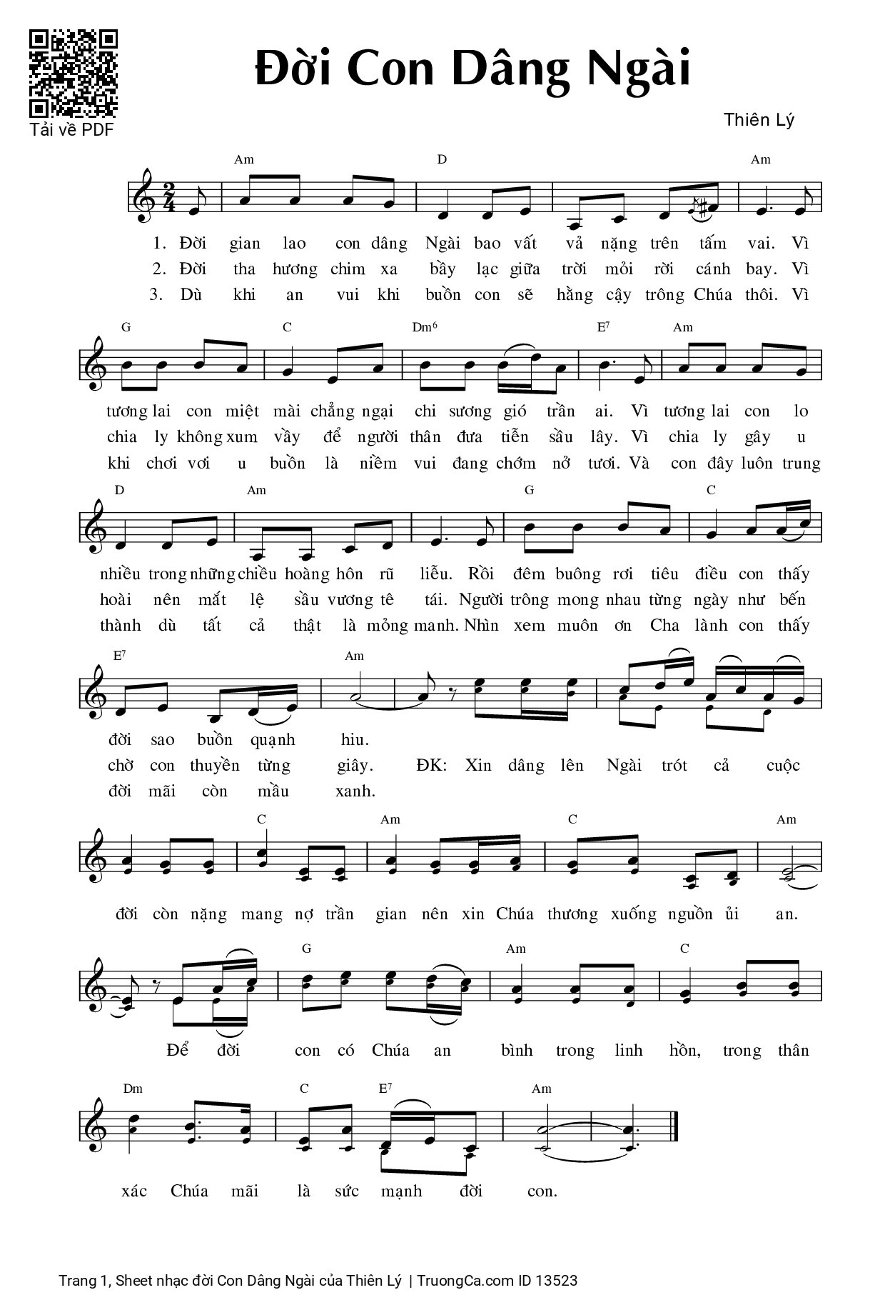 Sheet PDF of đời Con Dâng Ngài