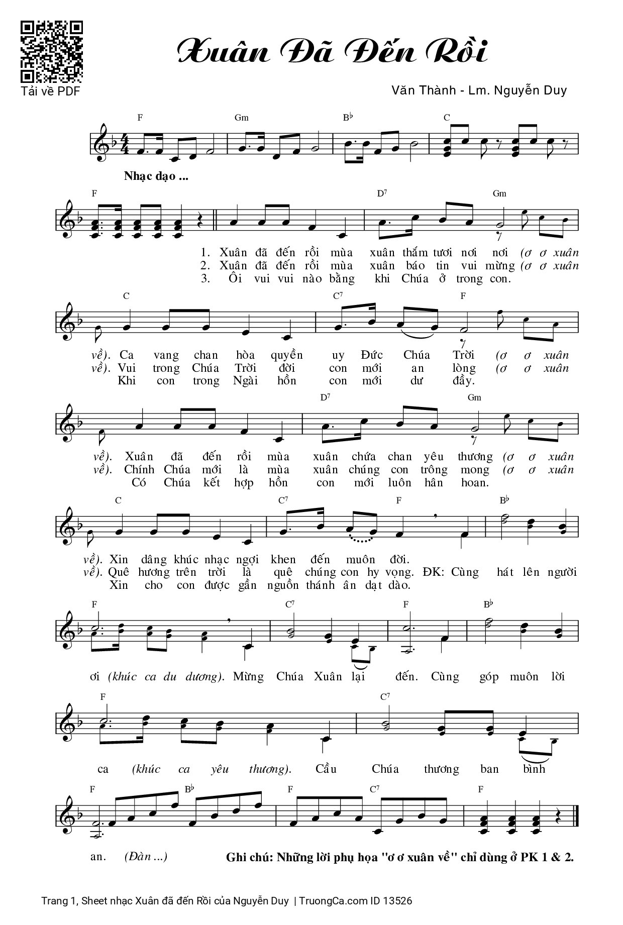 Sheet PDF of Xuân đã đến Rồi