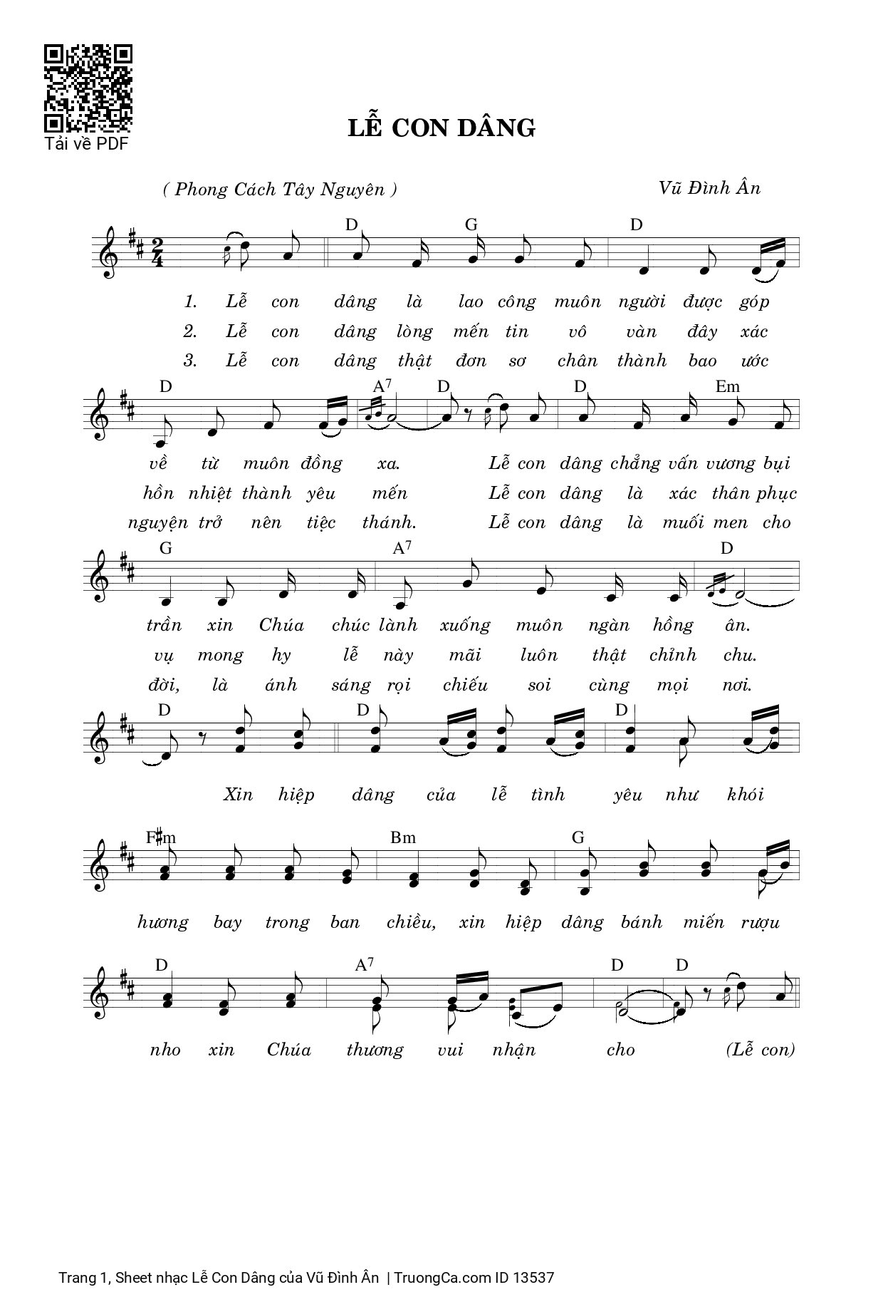Page 1 of Sheet music PDF Lễ Con Dâng - Vũ Đình Ân