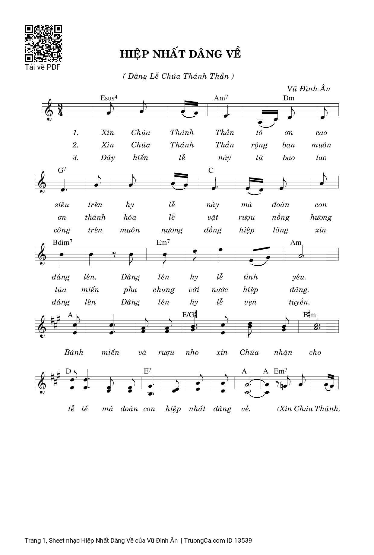 Page 1 of Sheet music PDF Hiệp Nhất Dâng Về - Vũ Đình Ân