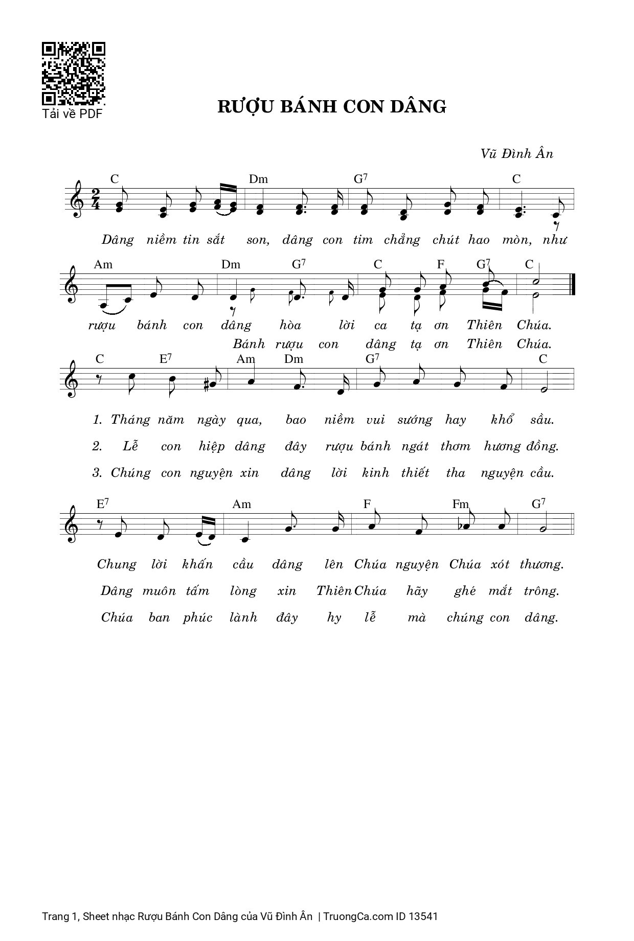 Sheet PDF of Rượu Bánh Con Dâng