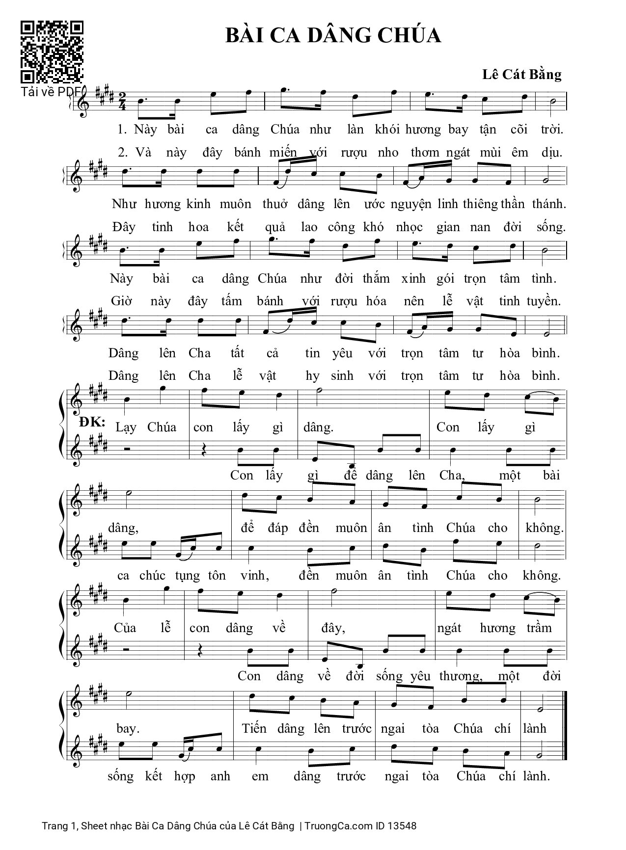 Sheet PDF of Bài Ca Dâng Chúa