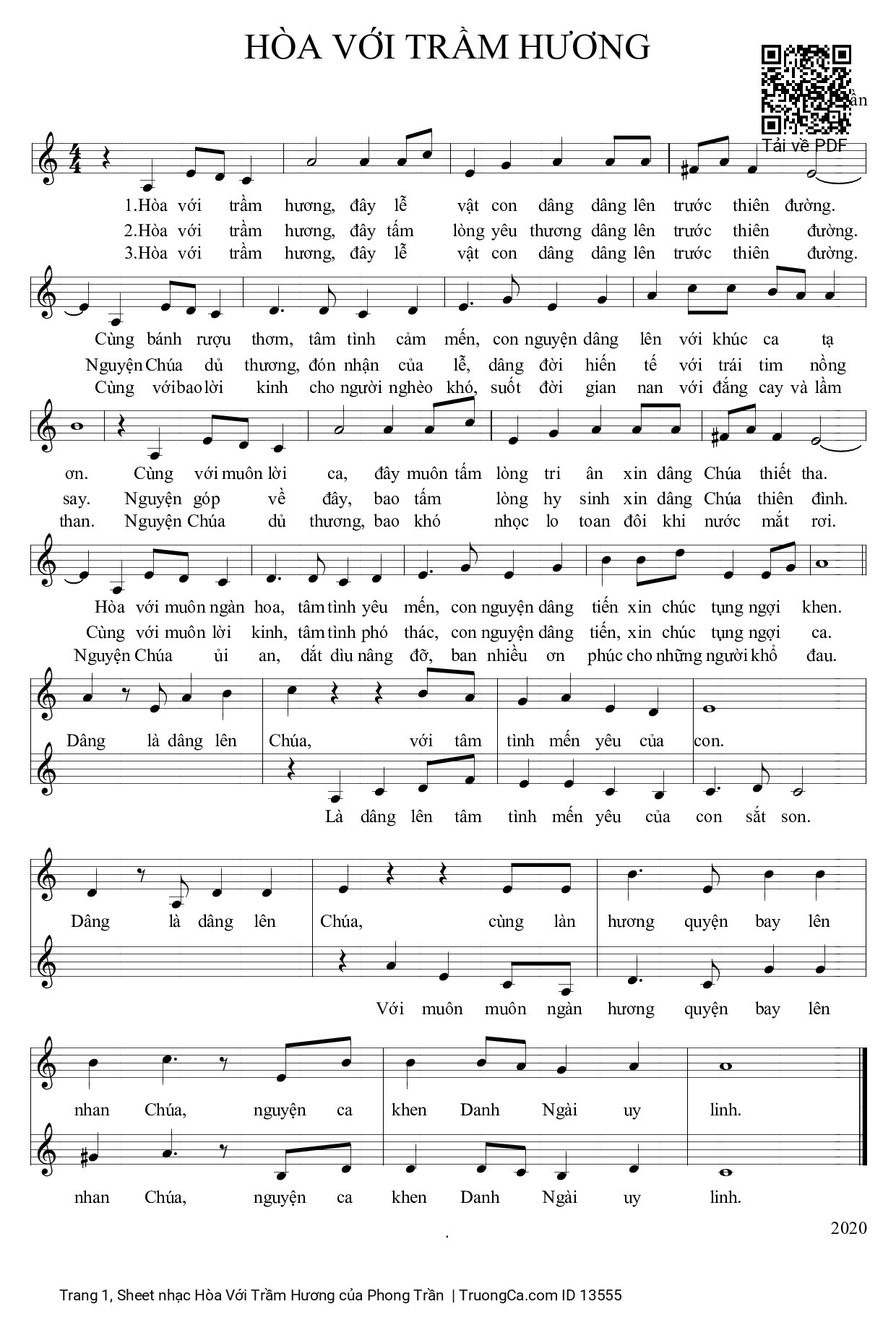 Sheet PDF of Hòa Với Trầm Hương