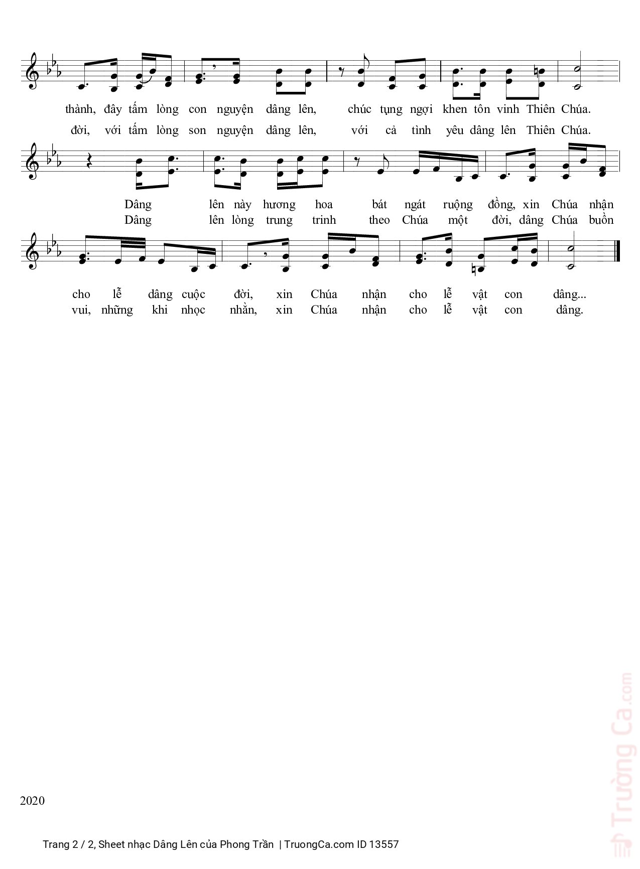 Page 2 of Sheet music PDF Dâng Lên - Phong Trần