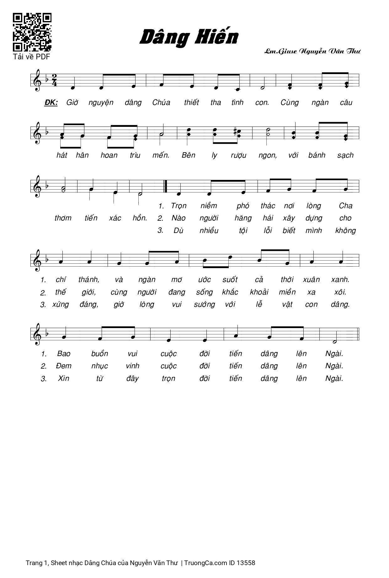 Page 1 of Sheet music PDF Dâng Chúa - Nguyễn Văn Thư