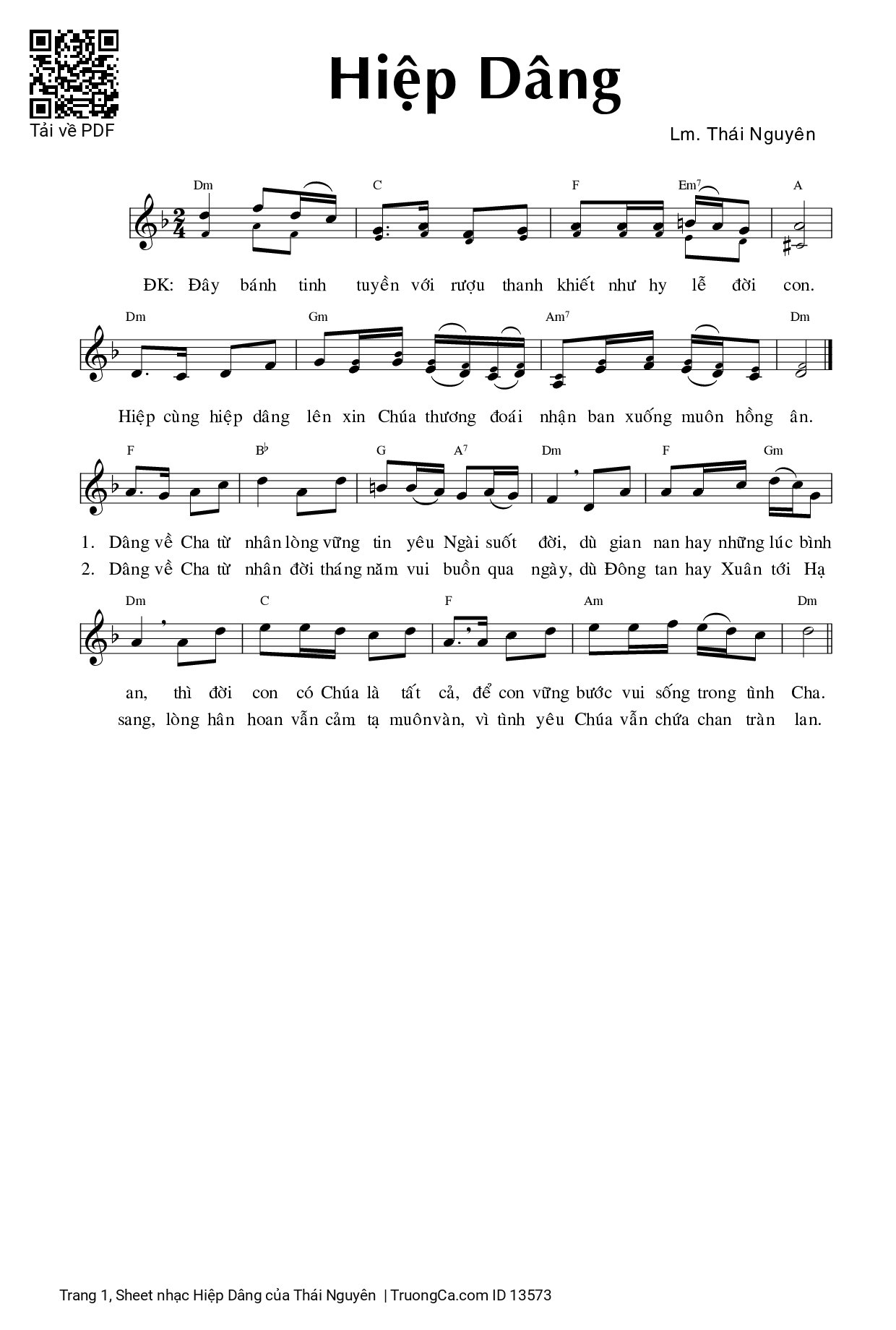 Sheet PDF of Hiệp Dâng - Thái Nguyên