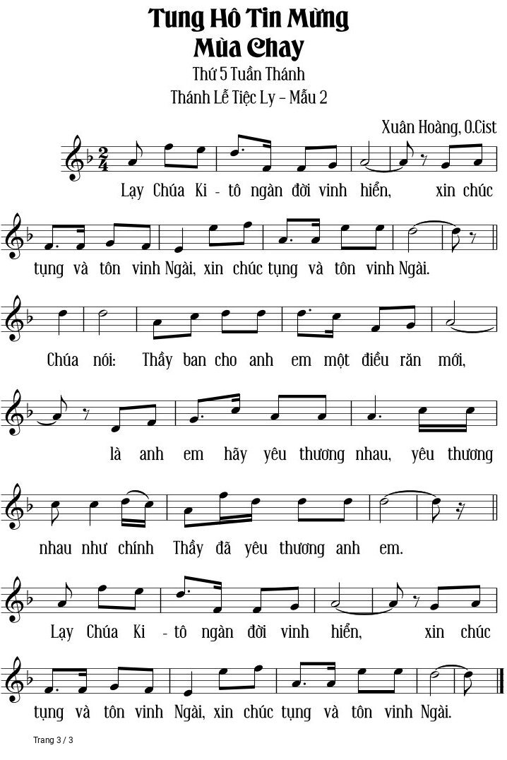 Page 3 of Sheet music PDF Tung Hô Tin Mừng Lễ Tiệc Ly - Xuân Hoàng