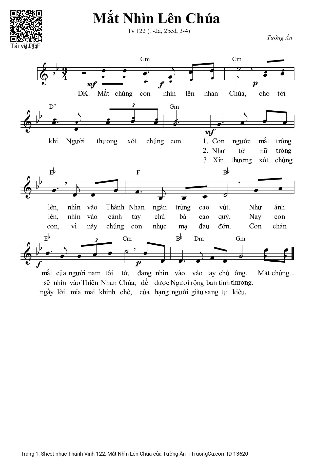 Sheet PDF of Thánh Vịnh 122, Mắt Nhìn Lên Chúa