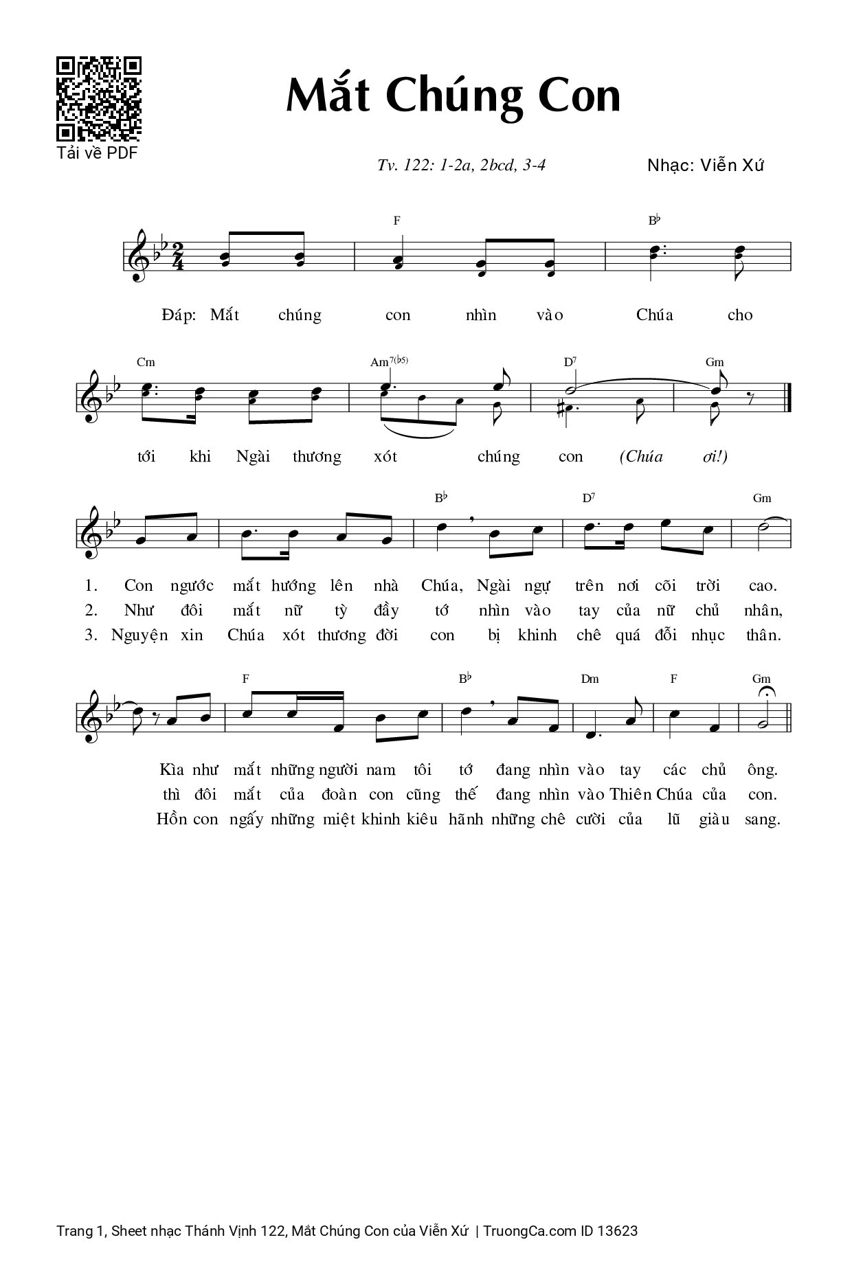 Sheet PDF of Thánh Vịnh 122, Mắt Chúng Con