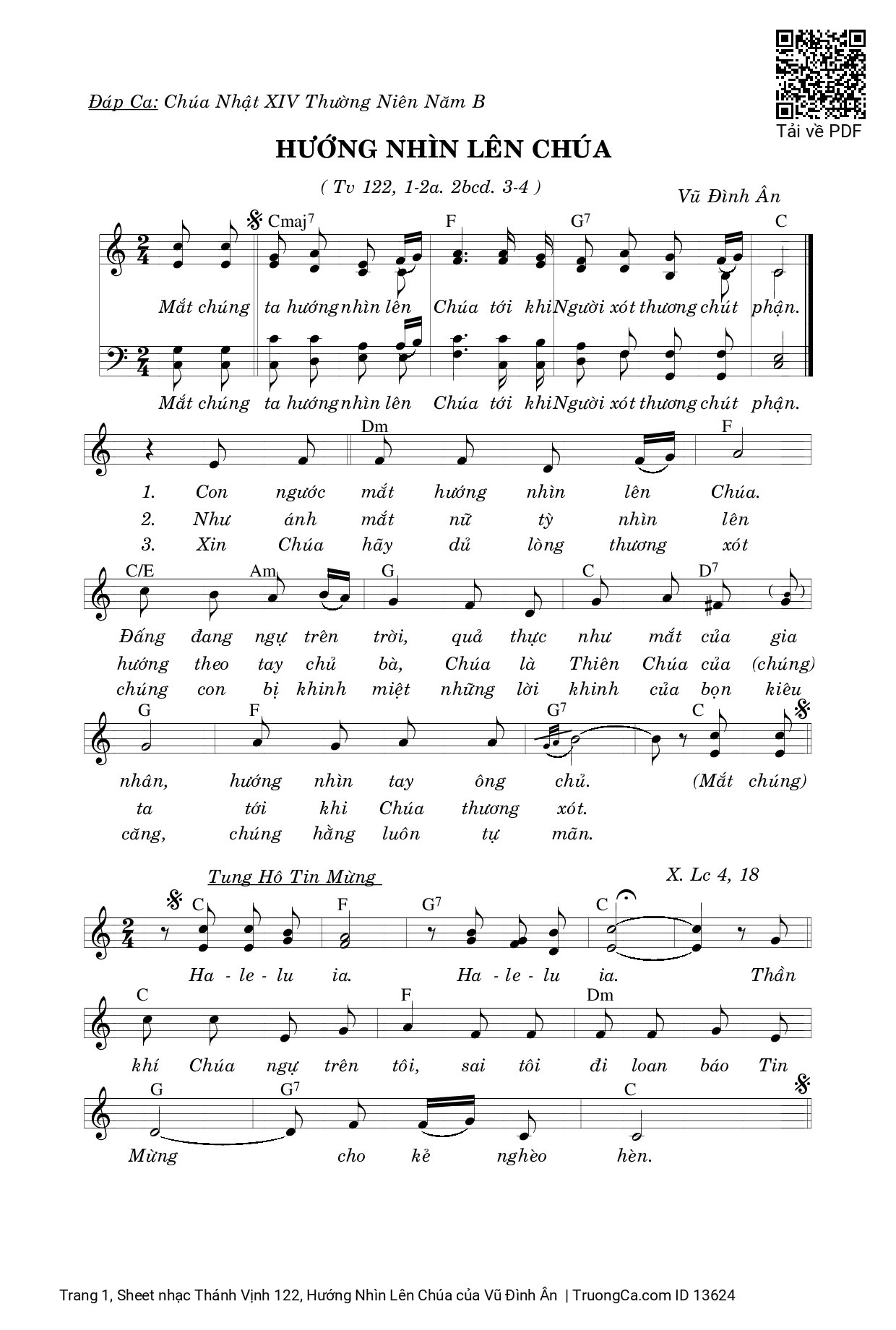 Sheet PDF of Thánh Vịnh 122, Hướng Nhìn Lên Chúa