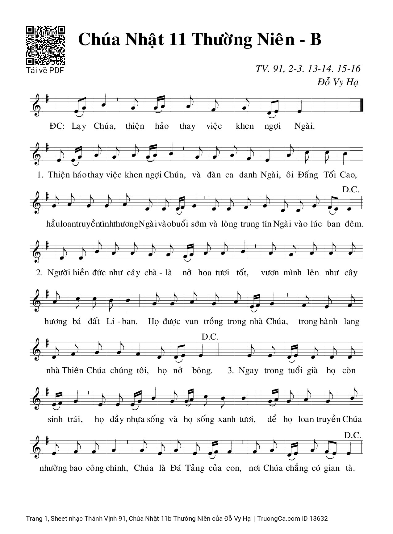 Page 1 of Sheet music PDF Thánh Vịnh 91, Chúa Nhật 11b Thường Niên - Đỗ Vy Hạ