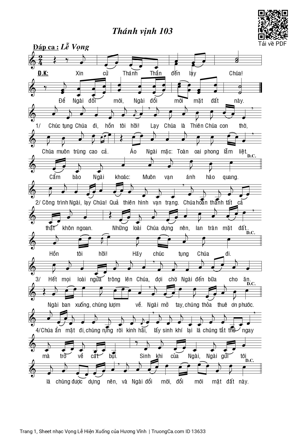 Sheet PDF of Vọng Lễ Hiện Xuống