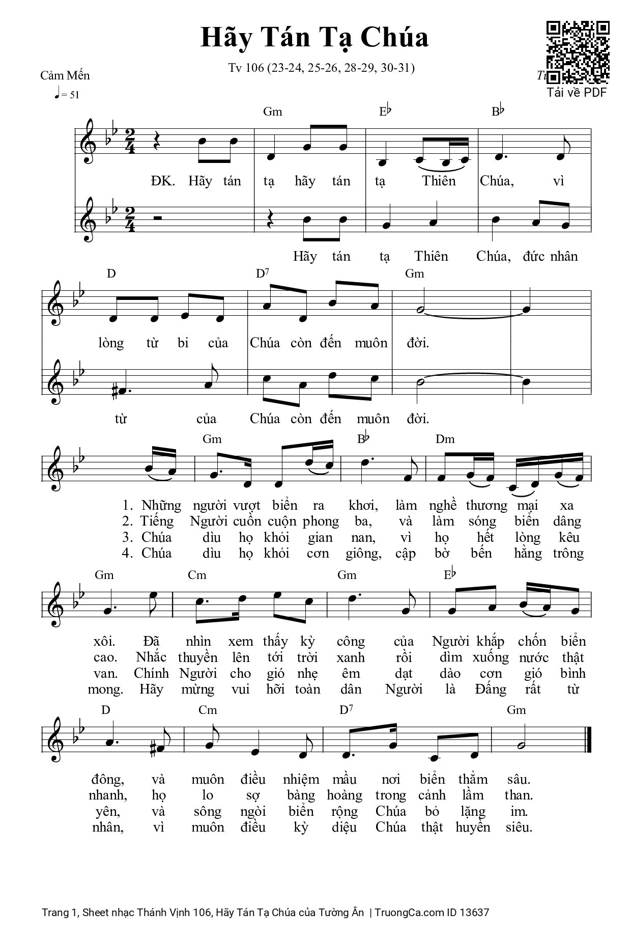 Sheet PDF of Thánh Vịnh 106, Hãy Tán Tạ Chúa