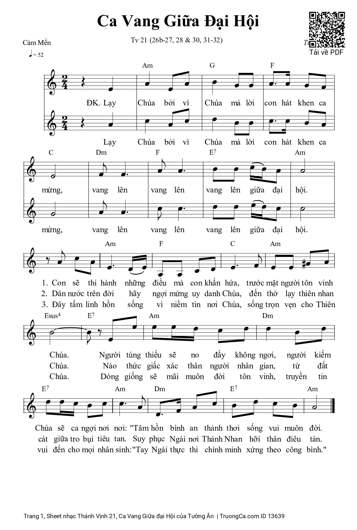 Sheet PDF of Thánh Vịnh 21, Ca Vang Giữa đại Hội