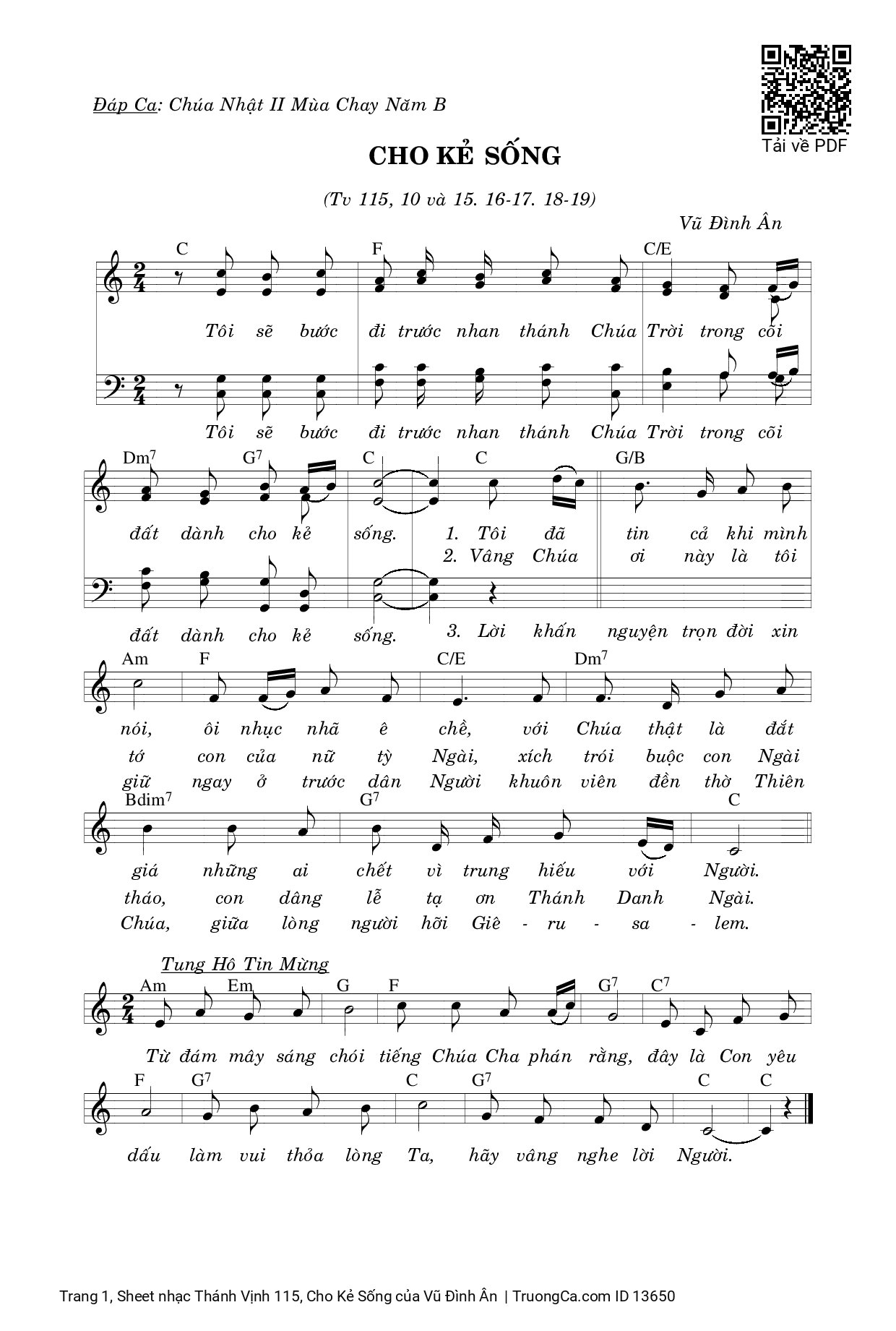 Sheet PDF of Thánh Vịnh 115, Cho Kẻ Sống