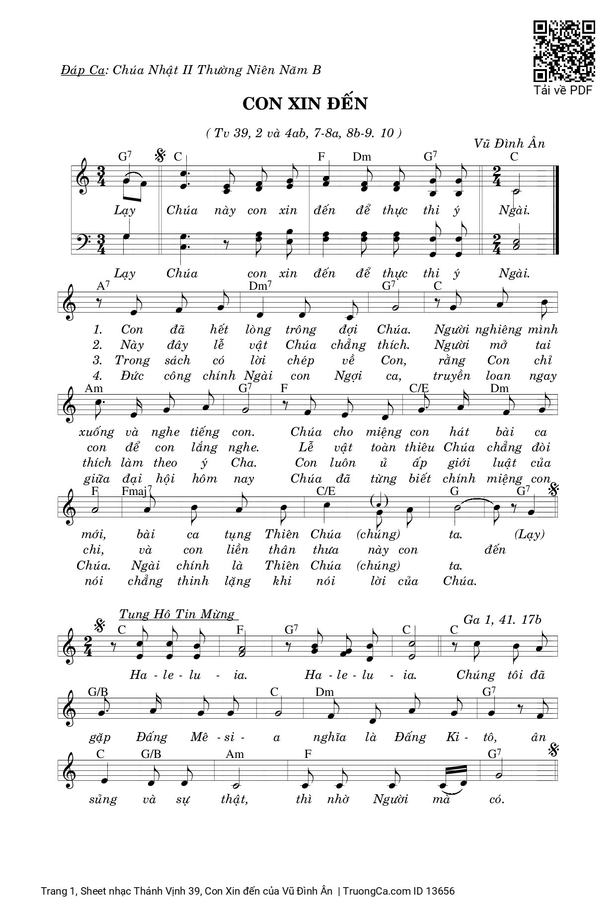 Page 1 of Sheet music PDF Thánh Vịnh 39, Con Xin đến - Vũ Đình Ân