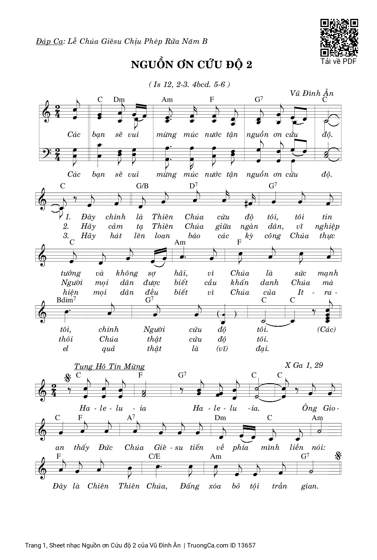 Page 1 of Sheet music PDF Nguồn ơn Cứu độ 2 - Vũ Đình Ân