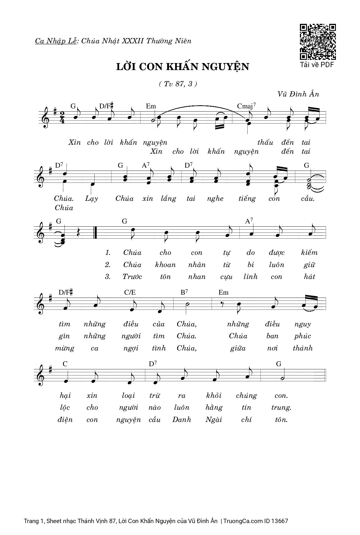 Sheet PDF of Thánh Vịnh 87, Lời Con Khấn Nguyện