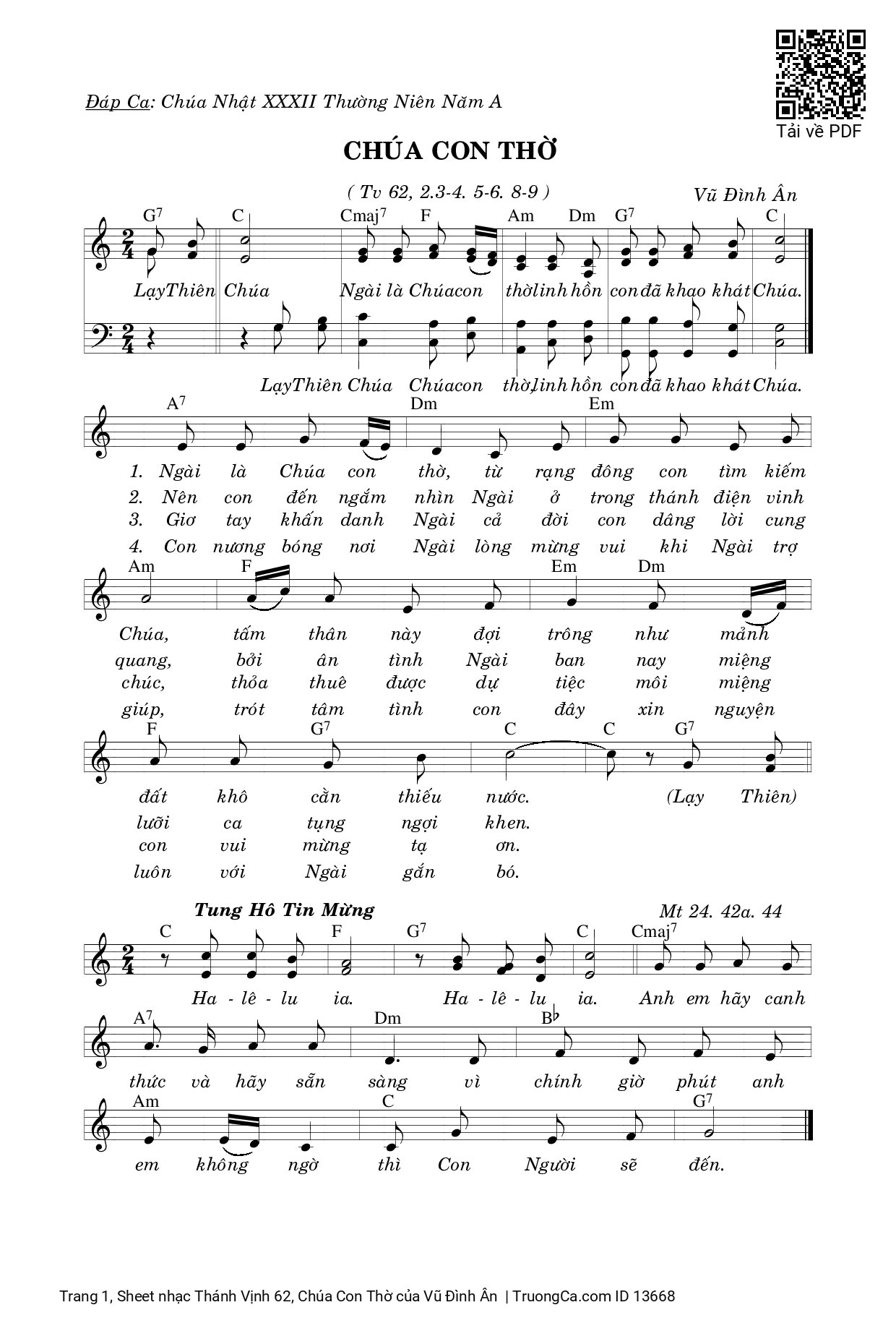 Page 1 of Sheet music PDF Thánh Vịnh 62, Chúa Con Thờ - Vũ Đình Ân