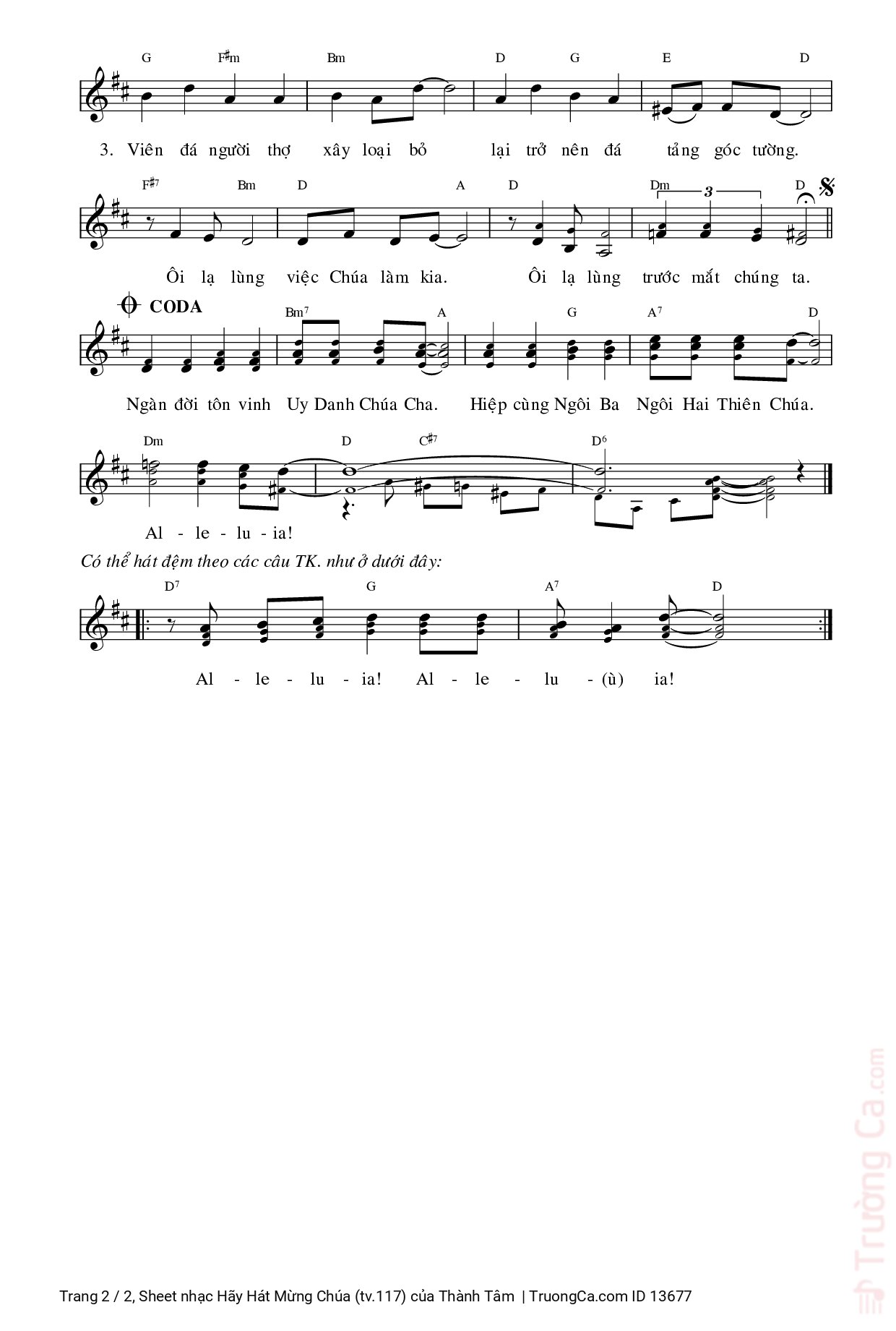 Page 2 of Sheet music PDF Hãy Hát Mừng Chúa (tv.117) - Thành Tâm