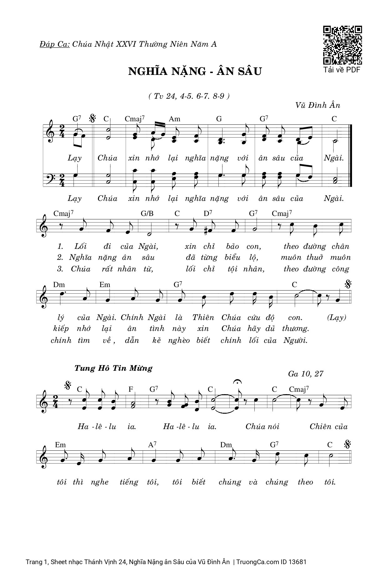 Sheet PDF of Thánh Vịnh 24, Nghĩa Nặng ân Sâu