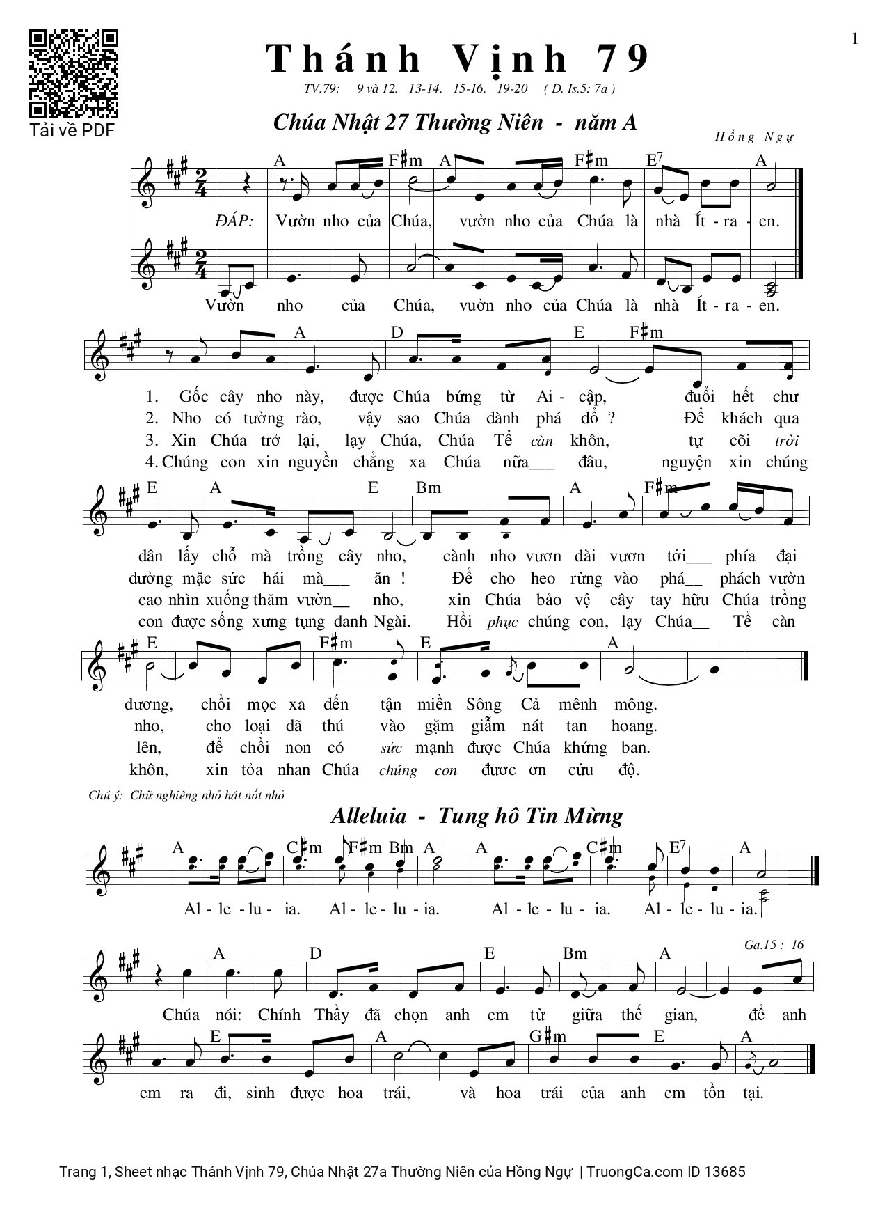Page 1 of Sheet music PDF Thánh Vịnh 79, Chúa Nhật 27a Thường Niên - Hồng Ngự