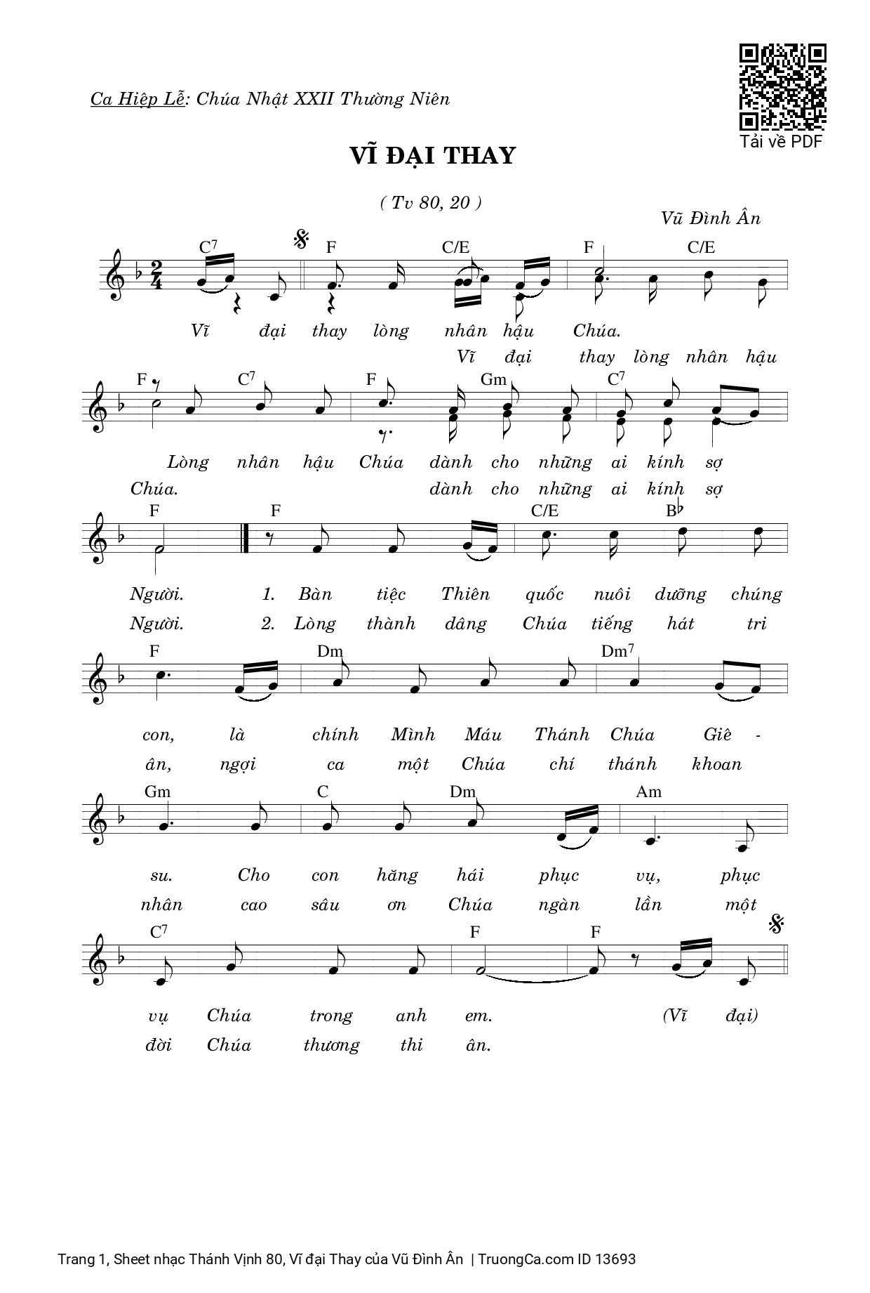 Sheet PDF of Thánh Vịnh 80, Vĩ đại Thay