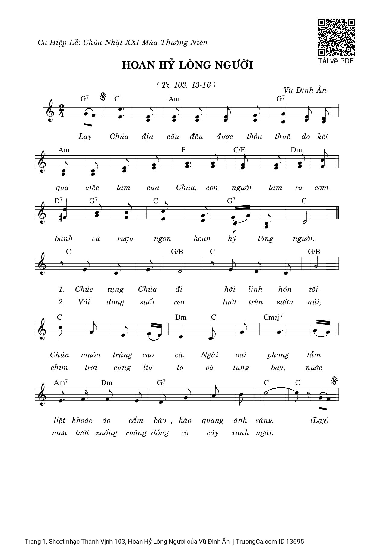 Sheet PDF of Thánh Vịnh 103, Hoan Hỷ Lòng Người