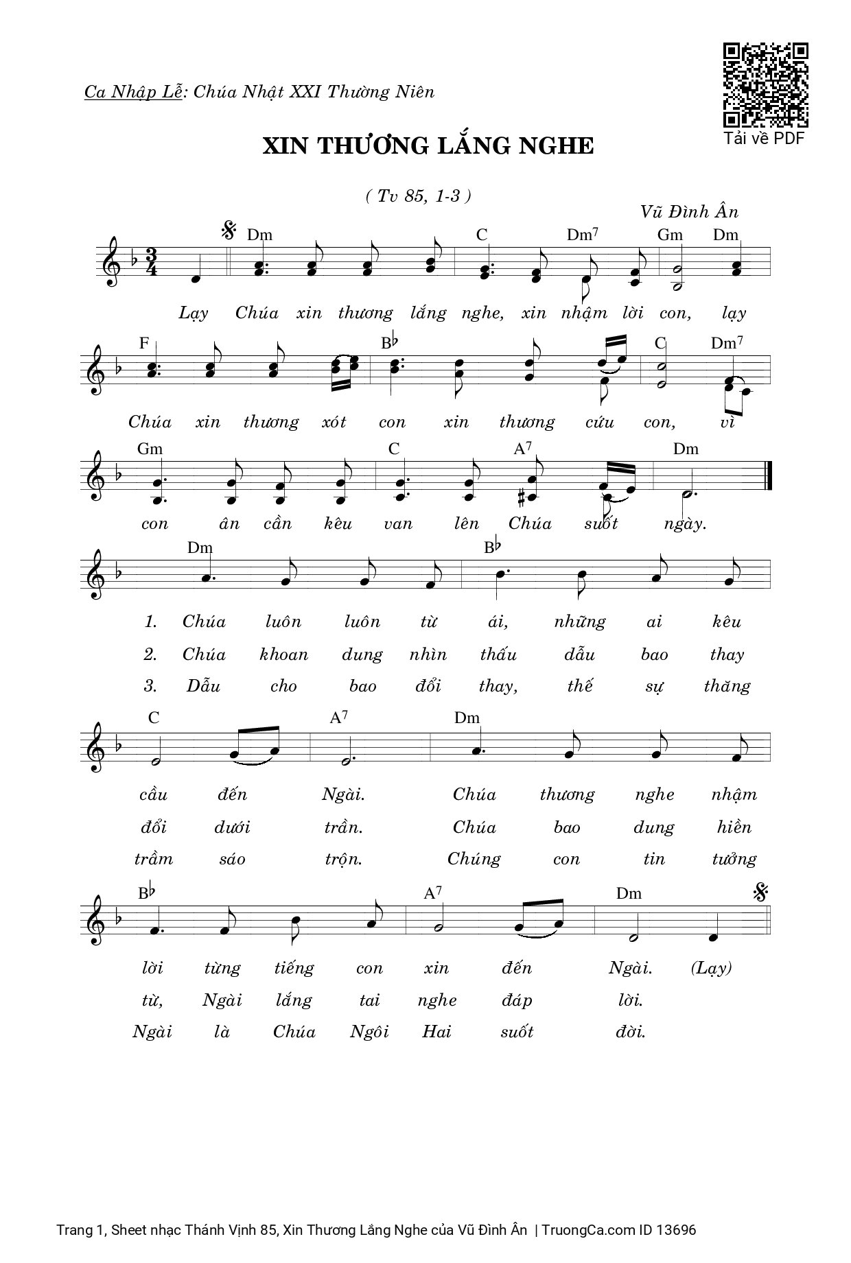 Sheet PDF of Thánh Vịnh 85, Xin Thương Lắng Nghe