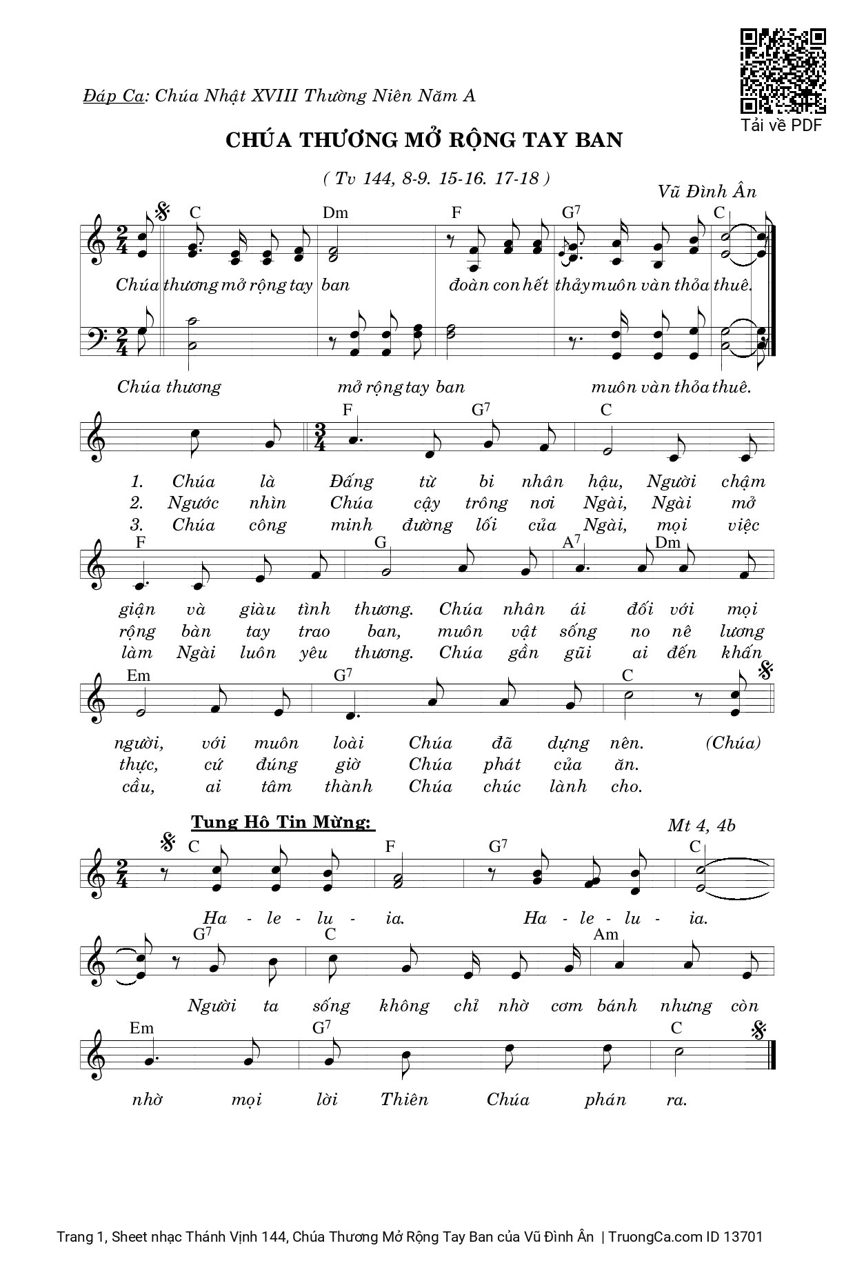 Sheet PDF of Thánh Vịnh 144, Chúa Thương Mở Rộng Tay Ban