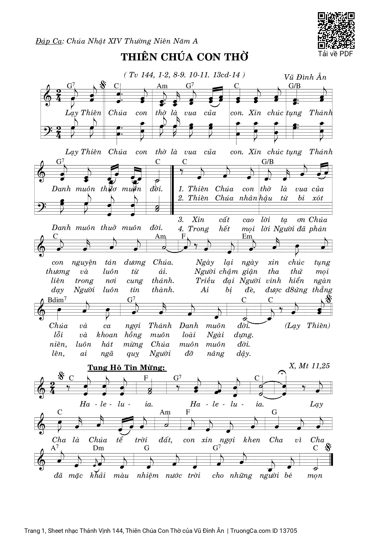Page 1 of Sheet music PDF Thánh Vịnh 144, Thiên Chúa Con Thờ - Vũ Đình Ân