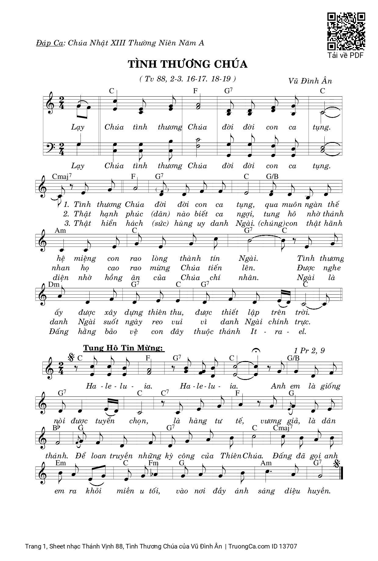 Page 1 of Sheet music PDF Thánh Vịnh 88, Tình Thương Chúa - Vũ Đình Ân